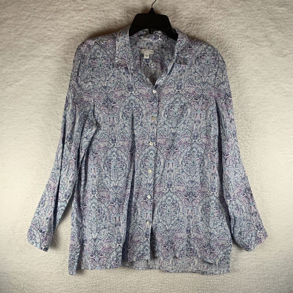 J. Jill Love Linen Essential Shirt Women's M Multicolor Paisley Button-Up Casual